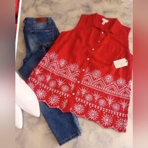 S' John's Bay Size L Red Sleeveless Women Top